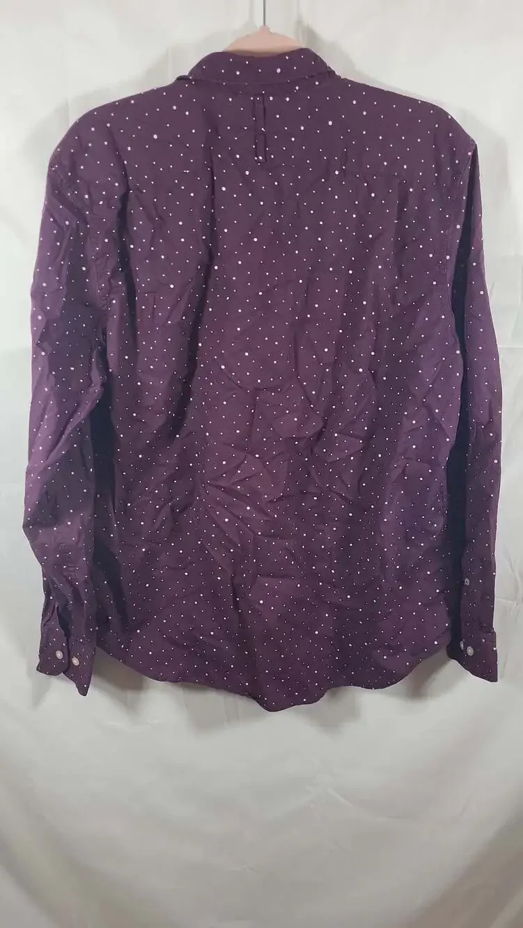 Banana Republic Camden Fit Custom 078 Wash Dotted Button Down Shirt, size L